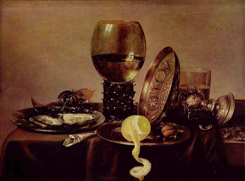 unknow artist Still life with oysters, a rummer, a lemon and a silver bowl oil painting image